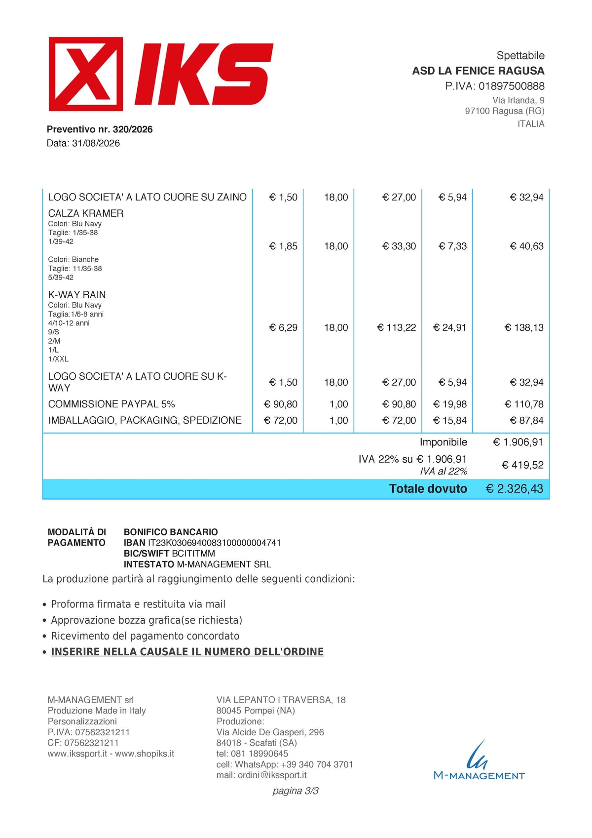 Fornitura ASD LA FENICE RAGUSA