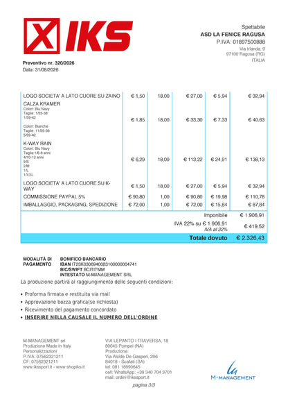 Fornitura ASD LA FENICE RAGUSA